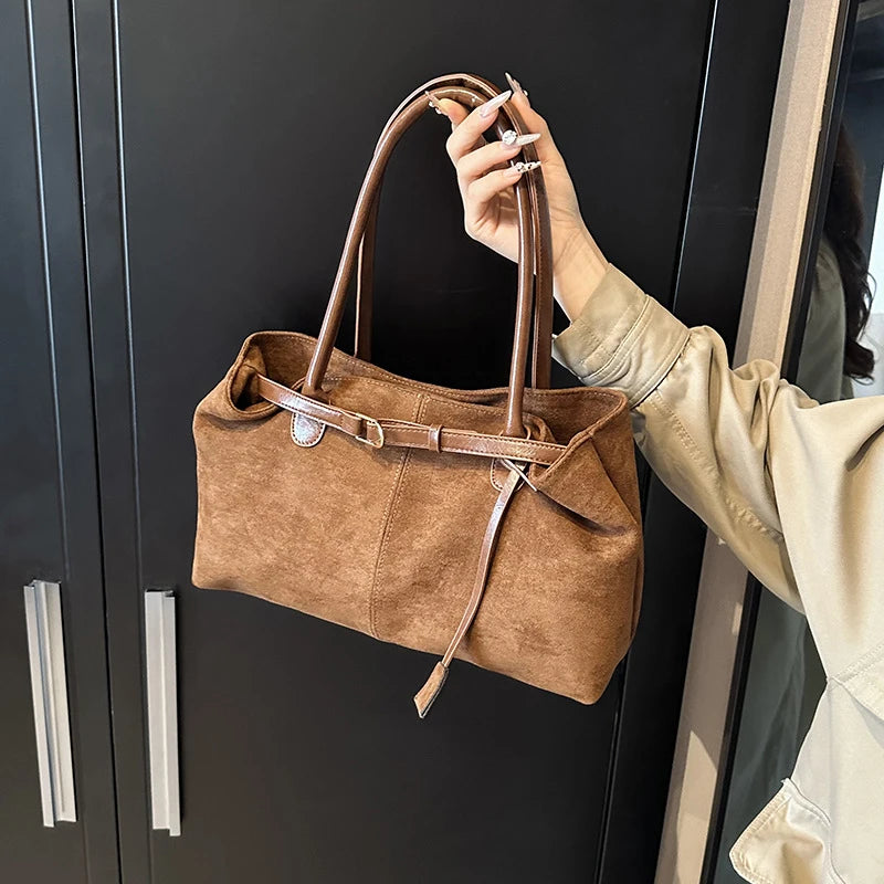 Fashionable Retro Suede Bag Popular European And American Large-capacity Autumn/winter Tote Bag New Simple Commuter Shoulder Bag