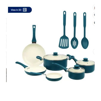 Mainstays 12-Piece Ceramic Nonstick Aluminum Cookware Set Blue-Pots and Pans