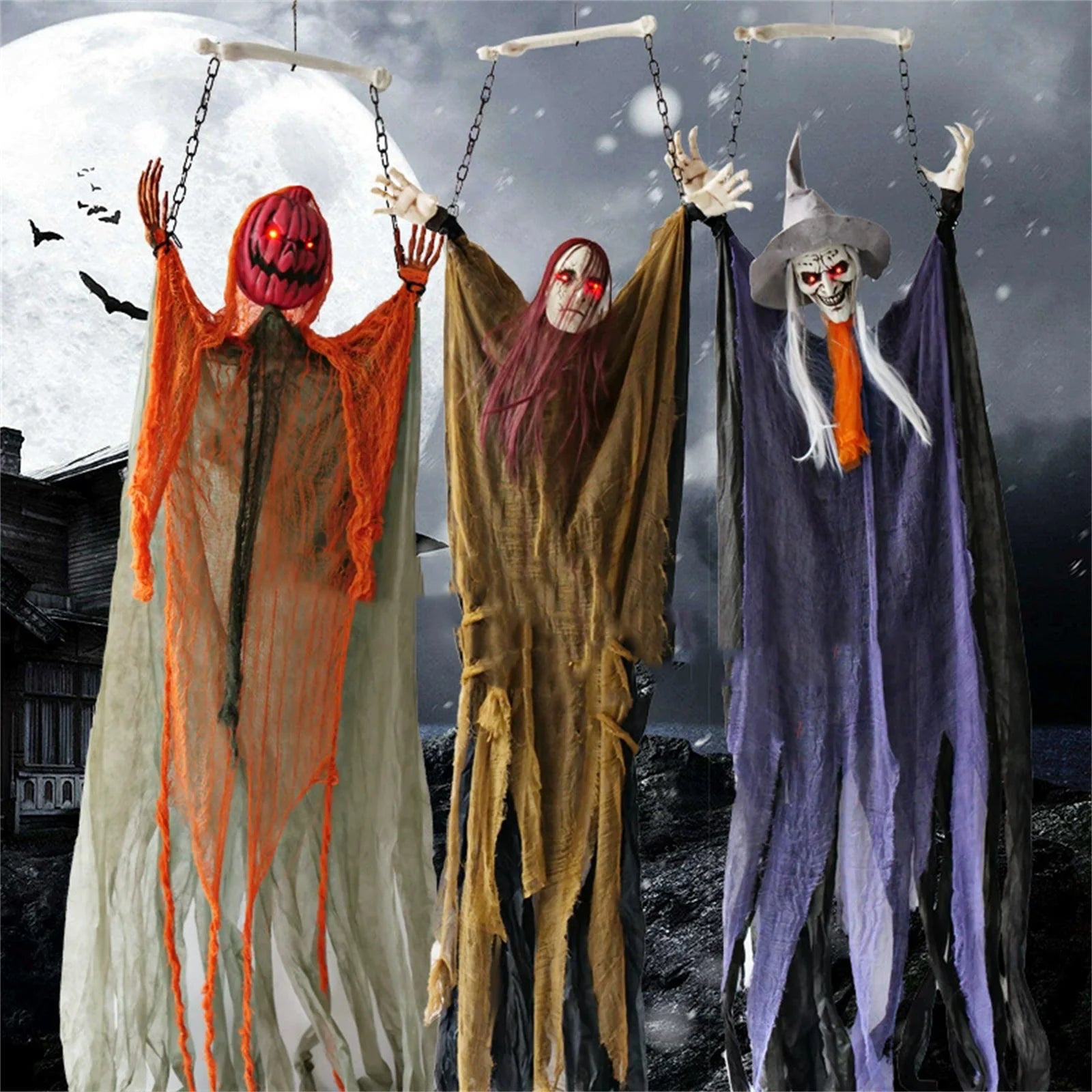 Halloween Sound Glowing Witch Decoration Props  Scary Witch Hanging Ghost Holiday Party Haunted House Atmosphere Decorations
