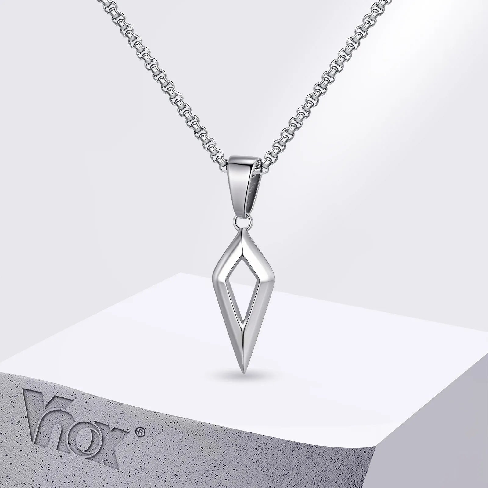 Vnox Beveled Four-pointed Star Pendant Necklaces, Stainless Steel Geometric Pendant Collar, Father's Day Birthday Jewelry Gifts