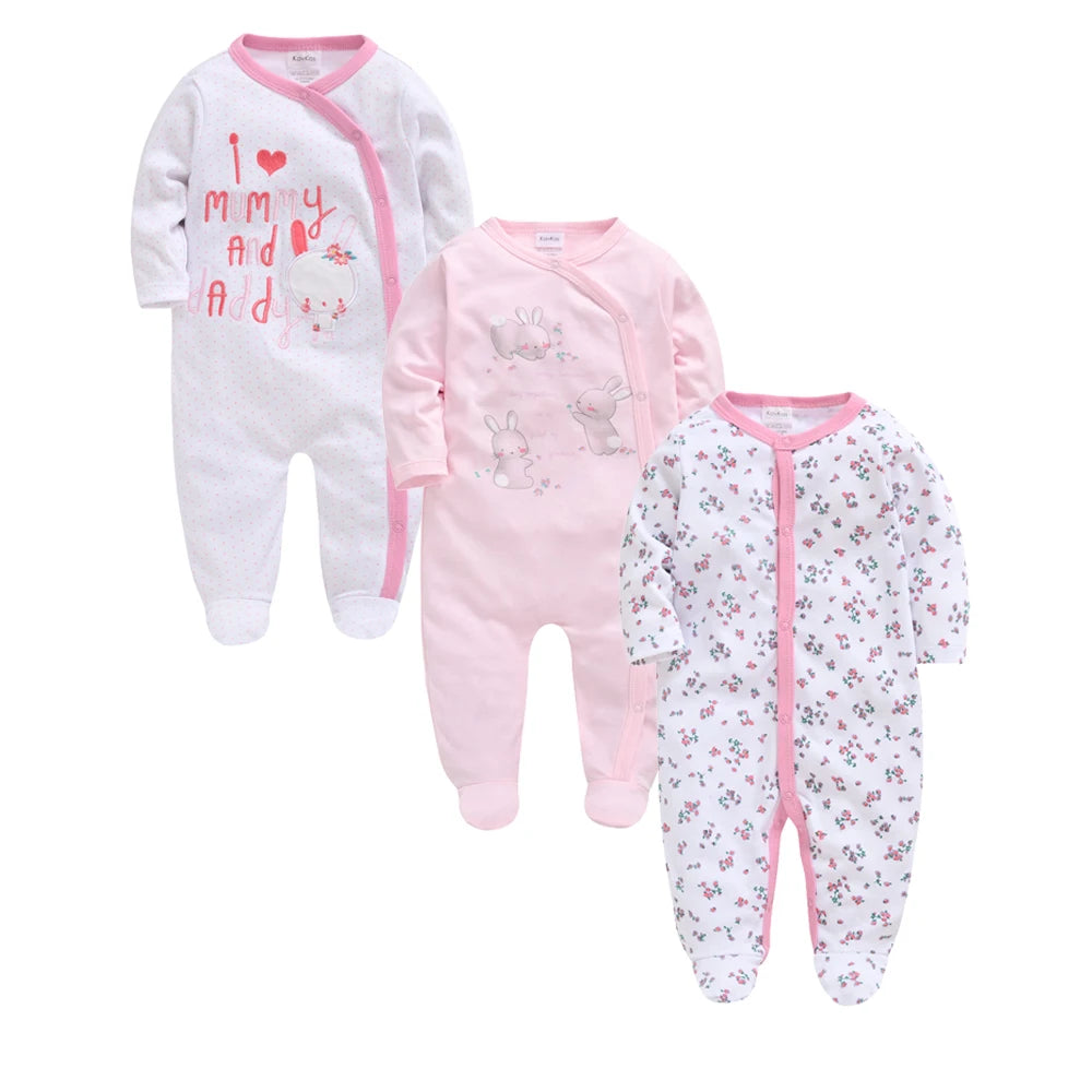 3 Pcs/lot 100% Cotton Baby Girls Clothes Set 0-12M Long Sleeve Newborn Boy Rompers Spring Autumn Carton Print Jumpsuit