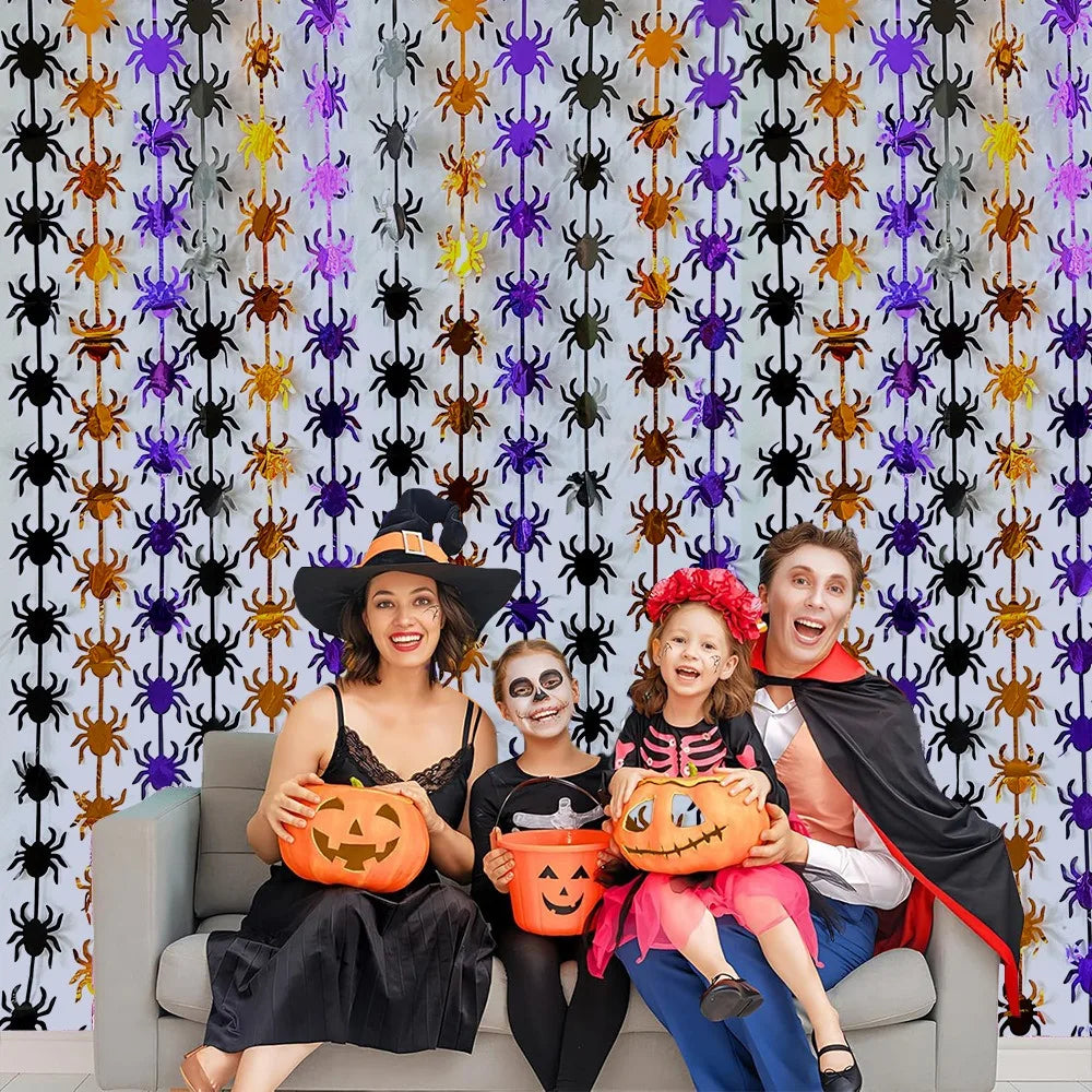 Halloween Reflect Light Bat Pumpkin Banner Spider Curtain Garlands Door Hanging Pendants Happy Halloween Party Decor For Home