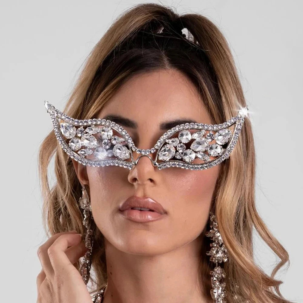 Bling Crystal Geometric Sunglasses Frame for Women Party Jewelry 2024 Ins Fashion Rhinestone Face Accessories Bridal Gifts