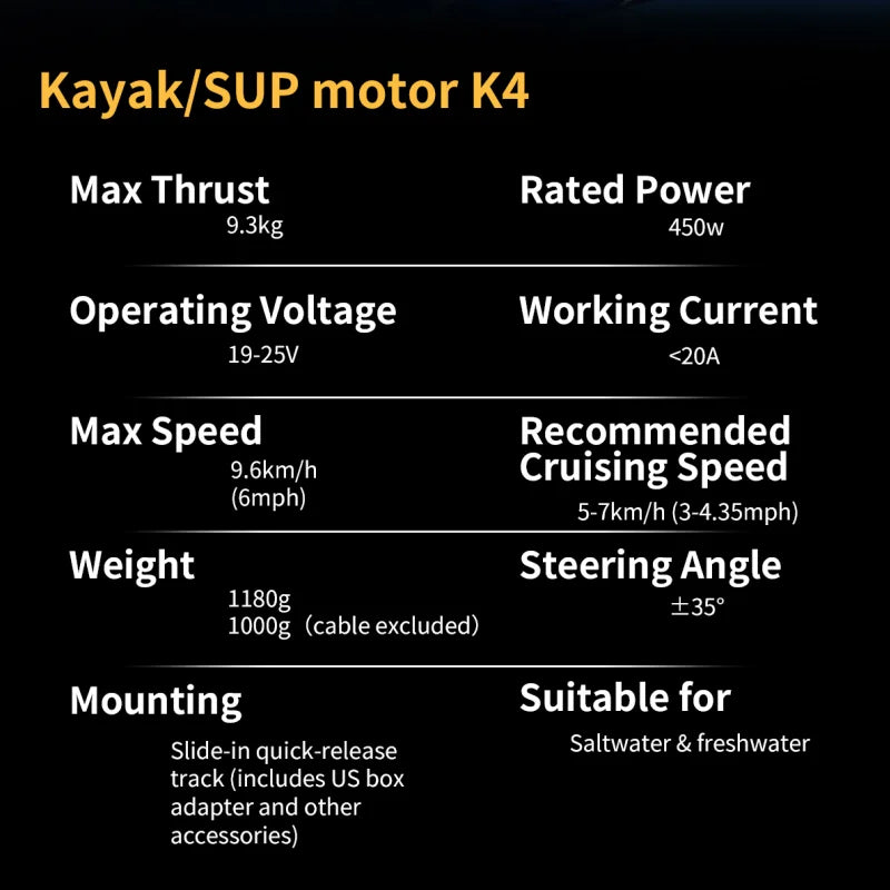 TRIMIX K4 Electric Underwater Motor Thruster 9.6KM/H 400W 20.5Lbs Boost for Kayak Boat SUP with Remote Control Direction Control