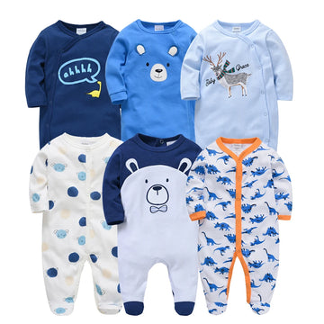 KAVKAS 1/3 Pcs Baby Boys Rompers Cartoon Print Overalls Cotton Infant Clothing Kids Jumpsuit Newborn Pajimas 0-3 Months