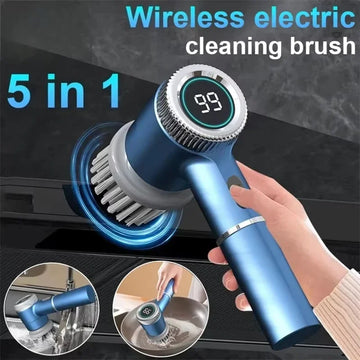 Wireless Electric 5 in 1 Cleaning Brush Portable Powerful Kitchen Toilet Bathroom Car 5 Brush Heads LED Display Waterproof