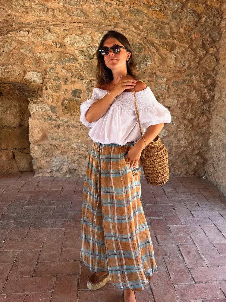 Fashiona Plaid Print Lantern Pants Women 2025 New Autumn High Waist Lace-up Trousers Casual Loose Streetwear Bloomers Lady Pant