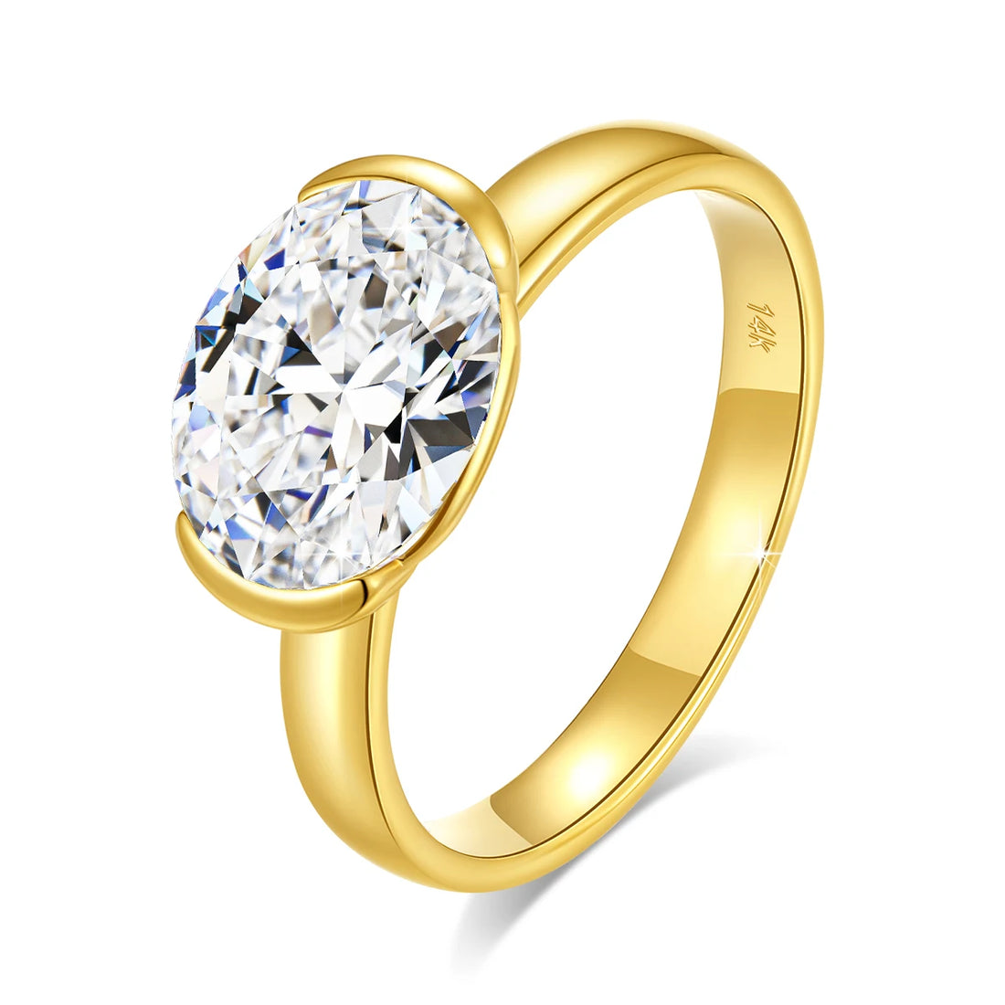 14K Gold Certified Oval Cut Moissanite Ring for Women Lab Created Diamond Engagement Wedding Yuan Bao Ring Jewelry Classic
