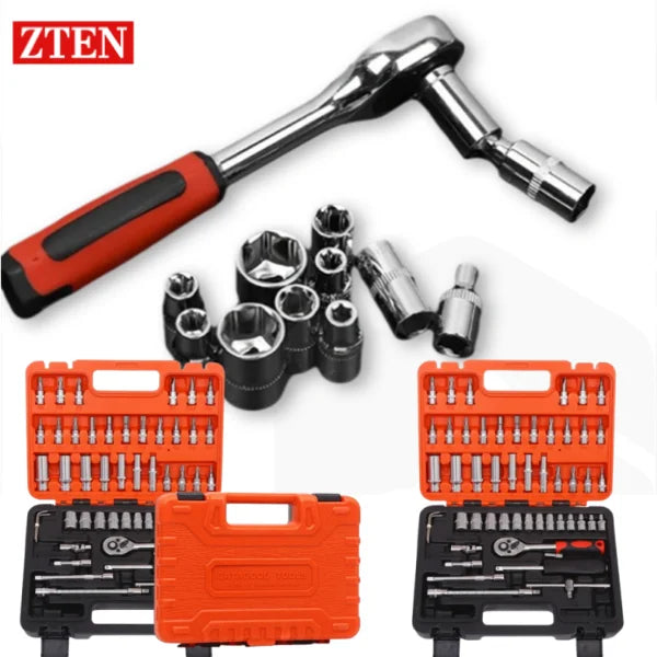 53PCS Sleeve Car Repair Tool Kit Socket Set Ratchet Torque Wrench Combo Motorcycle Vehicle Maintenance Auto Repairing Tool Set