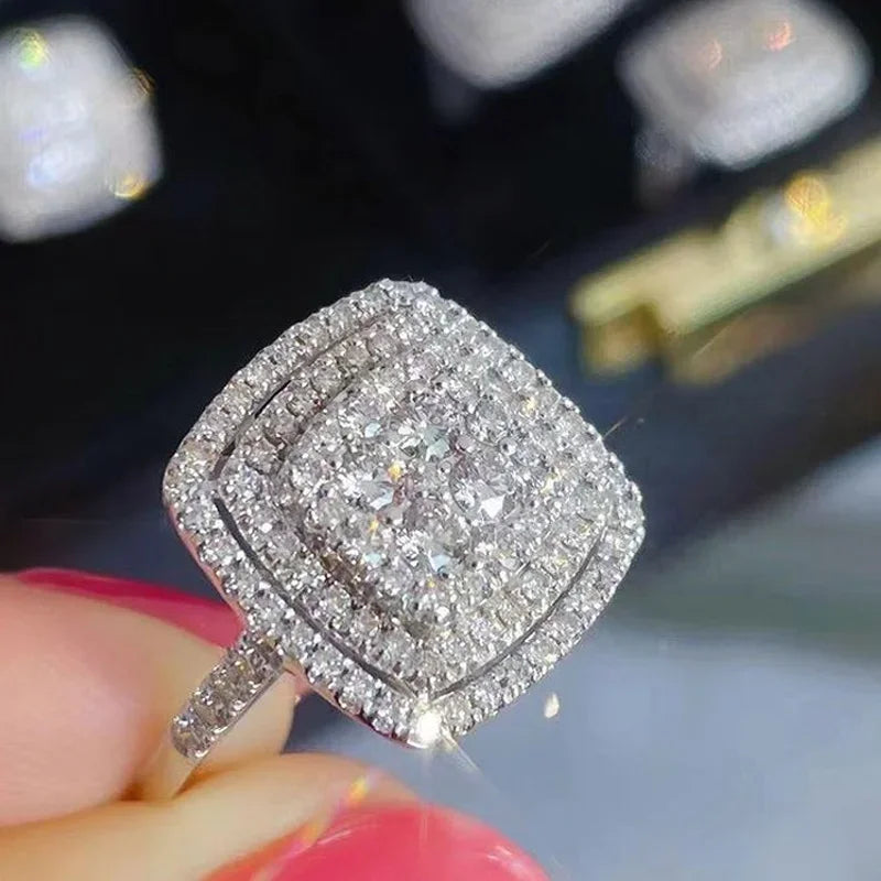 New Bling  Cubic Zirconia Rings for Women Fashion Square Shaped Luxury Female Accessories Party Versatile Trendy Jewelry