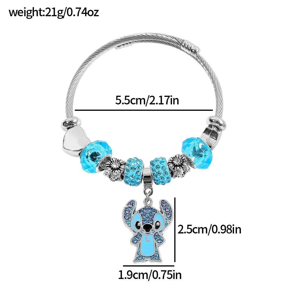 Disney Stitch Cartoon Rhinestone Bracelet Set Cute Fashion Accessories for Women And Girls Ideal Gift for Fans Birthday