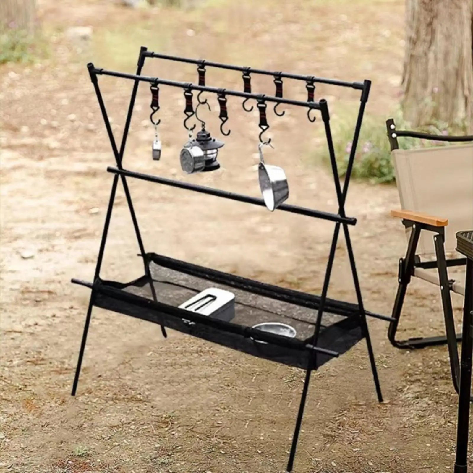 Camping Rack Mesh Bag Camping Stand Rack Hanging Organizer for Picnic Hiking