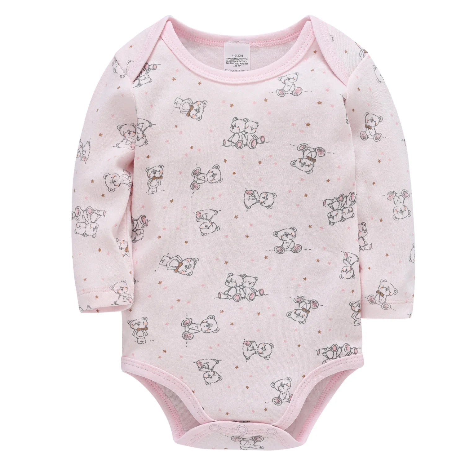 KAVKAS Baby Girls Romper Pink Bear Printing Newborn Clothing 100% Cotton Soft Baby Bodysuit Long Sleeve Clothes