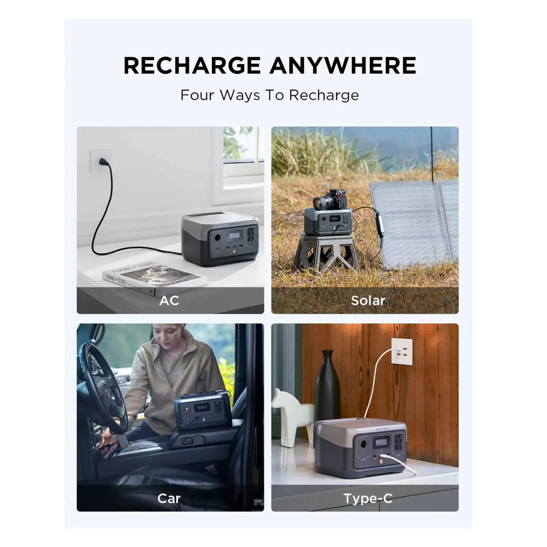 ECOFLOW Portable Power Station RIVER 2, 243Wh LiFePO4 Battery/ 1 Hour Fast Charging, 2 Up to 600W AC Outlets, Solar Generator