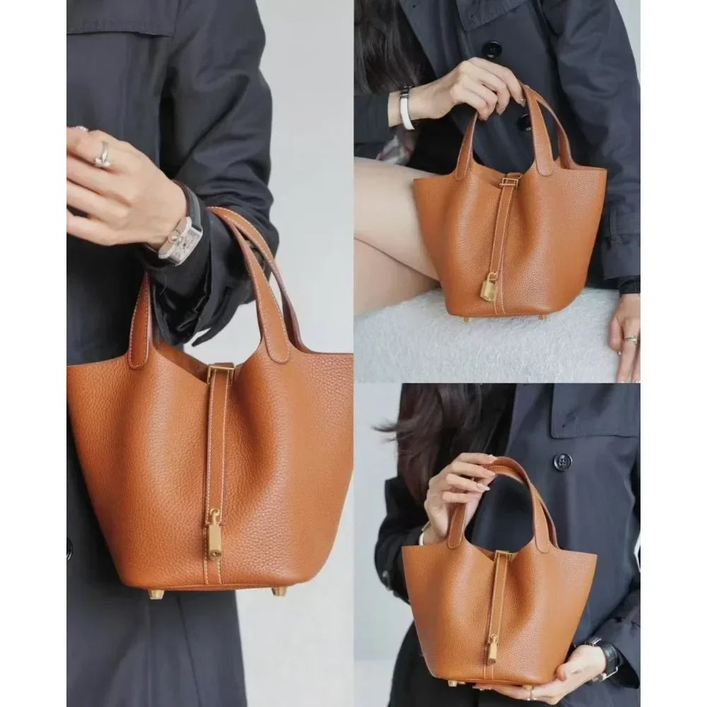 Guangzhou luggage women's bag 2025 new bag autumn and winter lychee pattern bucket bag women's bag handbag vegetable basket bag