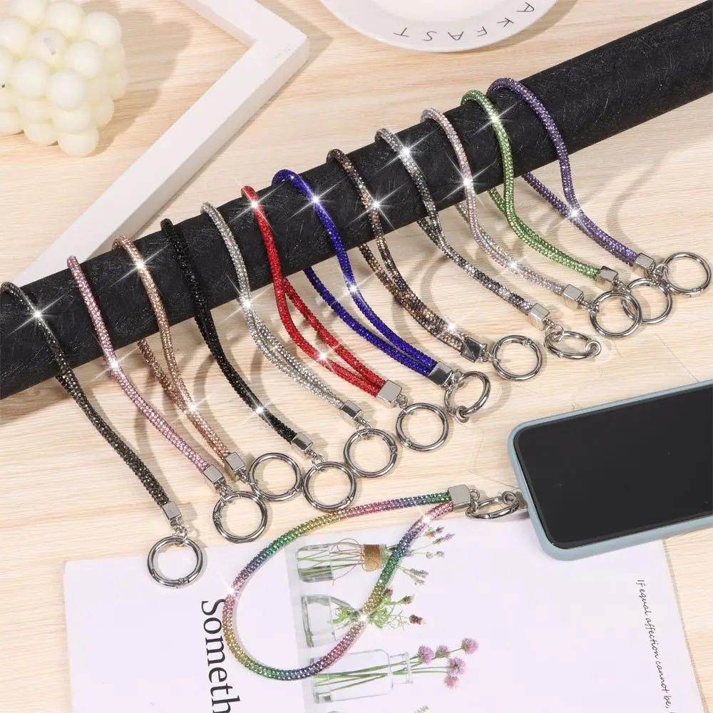 Glitter Rhinestone Phone Lanyard Phone Crystal Wrist Straps Keychain Hanging Anti-lost Rope Bling Bling Hanging Cord