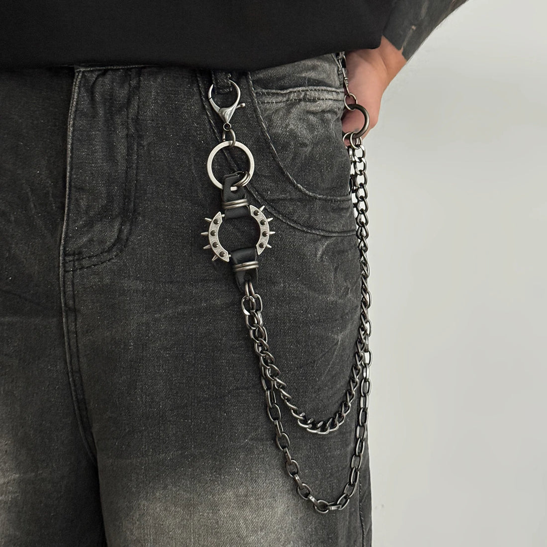 Ingemark Hip Hop Metal Rivet Jeans Pants Belt Chain Men Punk Trend Double Black Layer Bag Waist Chain 2026 Couple Street Jewelry