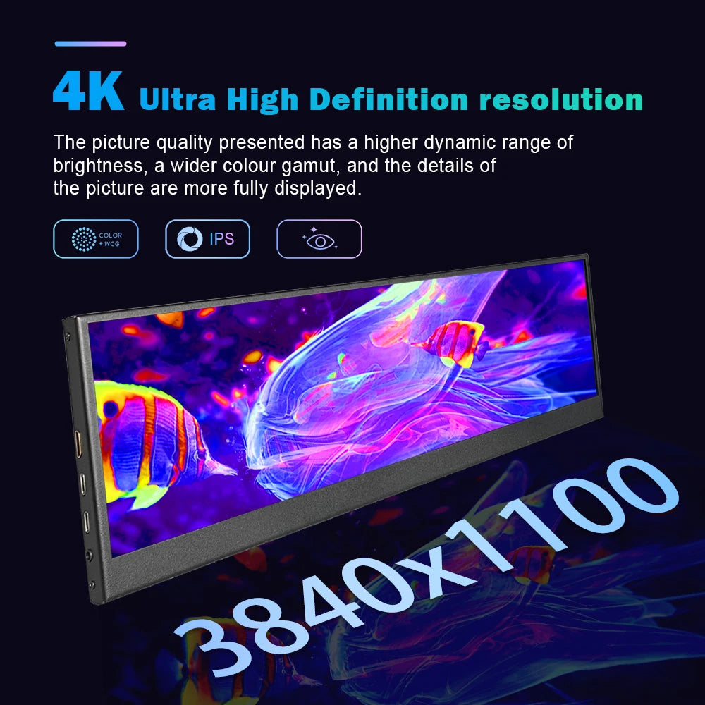 LESOWN 14.1 inch Long Portable Monitor 4K Ultra Wide Touch Screen Capacitive USB C HDMI IPS Laptop PC External LCD Monitor