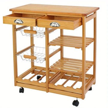 Rolling Wood Kitchen Island Trolley Cart Dining Storage Drawers Stand Durable