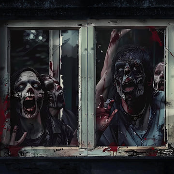 2 Pcs Halloween Window Decorations, Halloween Curtains for Window Cover,Halloween Zombie Screen Decorations Window Door Cover