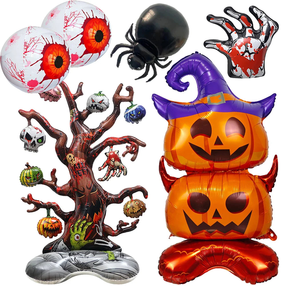 Halloween Decoration Balloons Standing Ghost Tree Foil Balloon Orange Pumpkin Balloon for Indoor/Outdoor Halloween Party Decors