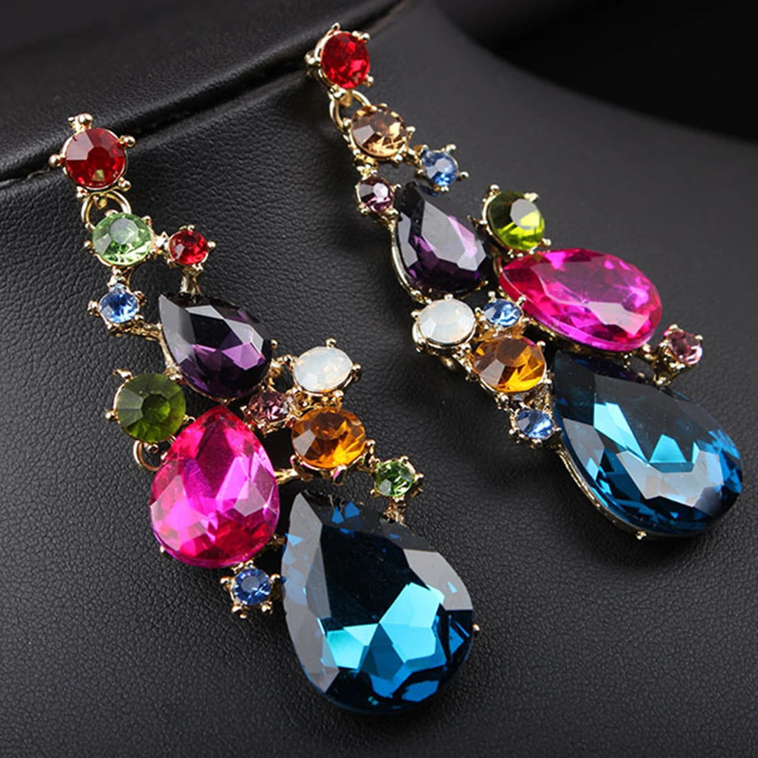 Luxury Super Shiny Colored Gems Crystal Jewelry Set Trendy Necklace Earring Women Wedding Bridesmaid Accessories Gift Wholesale