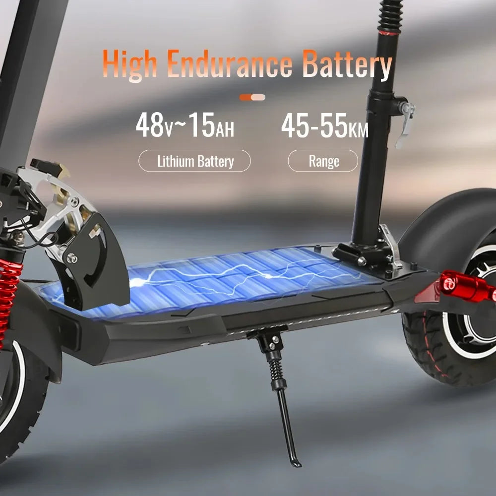 Folding EScooter 800W Powerful Electric Scooter 48V 15Ah Max Speed 50km/h 50km Range 10'' Tires Dual Shock Absorbing for Adults