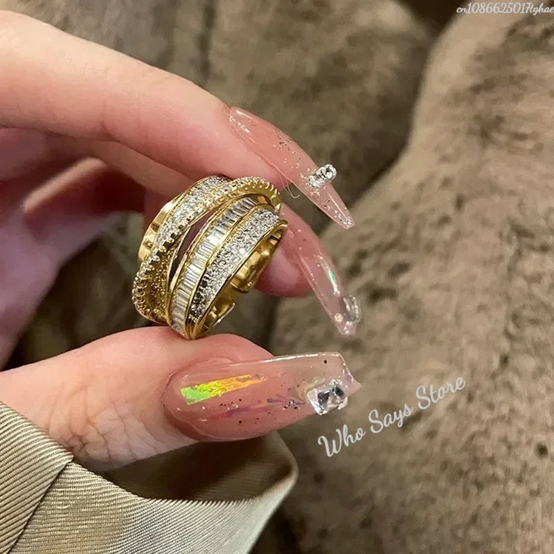 Korea New Fashion Jewelry Exquisite Silver Color Zircon Ring Elegant Women's Opening Adjustable Wedding Gift Luxury Accessory