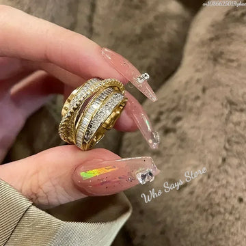 Korea New Fashion Jewelry Exquisite Silver Color Zircon Ring Elegant Women's Opening Adjustable Wedding Gift Luxury Accessory