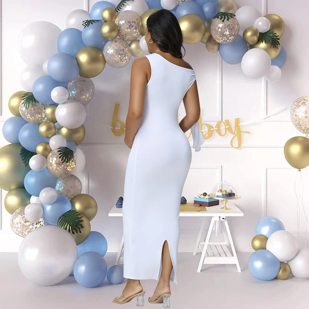 Maternity Dresses Sexy Skew Collar Tie Bodycon Pregnancy Evening Gown for Baby Shower Photoshoot