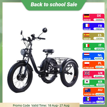 Electric Fat Bike 24 Inch Three Wheel Electric Bicycle Powerful Snow Mountain Electric Bike Adult Men's Women's