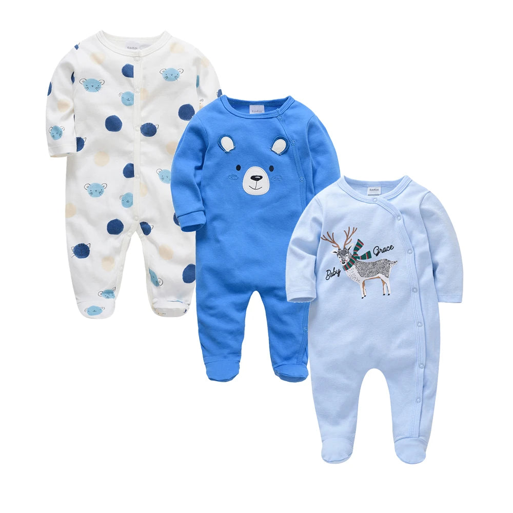 2025 3 Pcs/lot Long Sleeve Newborn Cotton Rompers Cartoon Print 0-12 Months Body bebe Clothing