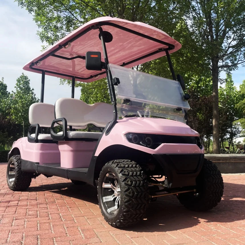 Factory Supply 4 Wheel Beautiful Pink Color Electric Golf Cart 30% Max Driving Slope Electric Car 4 Passenger Street Legal