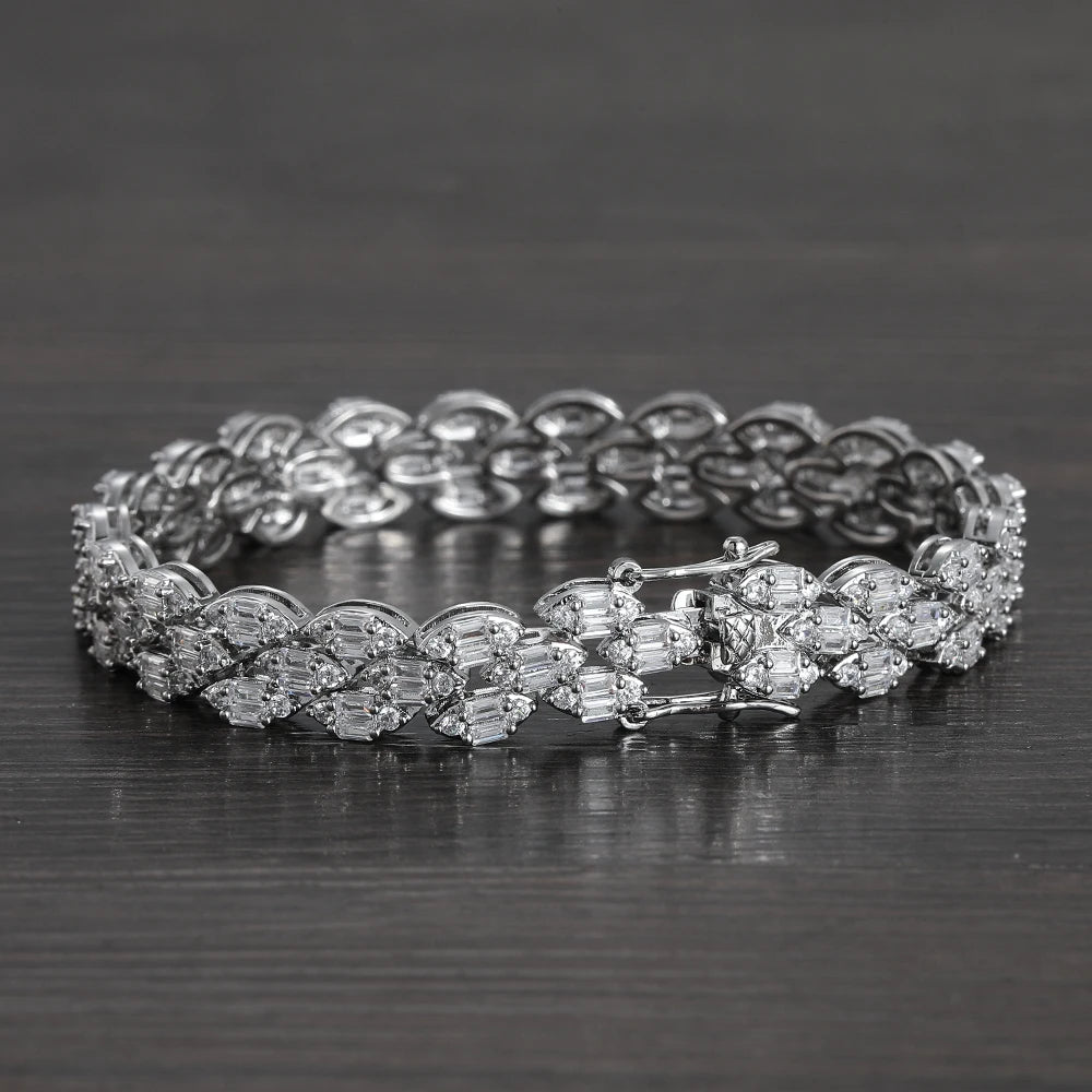 Bling Bling Women Bracelets Brass 3 Line CZ Tennis Chain Bracelets Wedding Party Gift  BB140