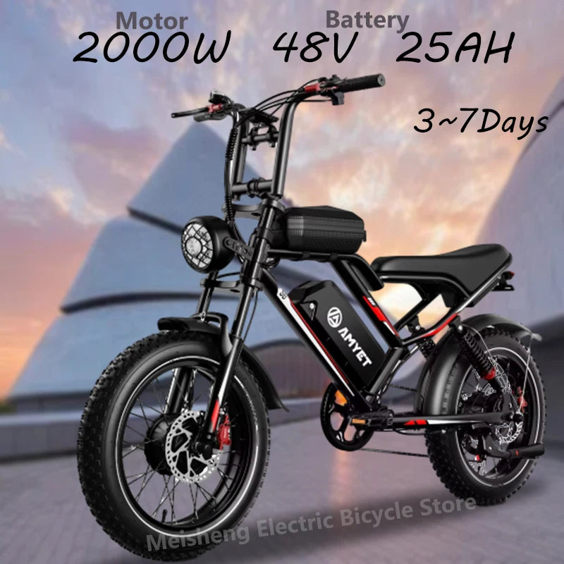 EBIKE S8 Adult Electric Bicycle Men's1000W/2000W Dual Electric Bicycle 48V 17.5/25AH Battery 20" Mountain Electric Bicycle