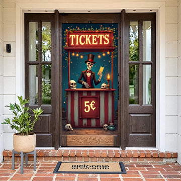 Halloween Door Decoration Halloween Skeleton Ticket Booth Banner Spooky Carnival Entrance for Halloween Party Haunted House Even