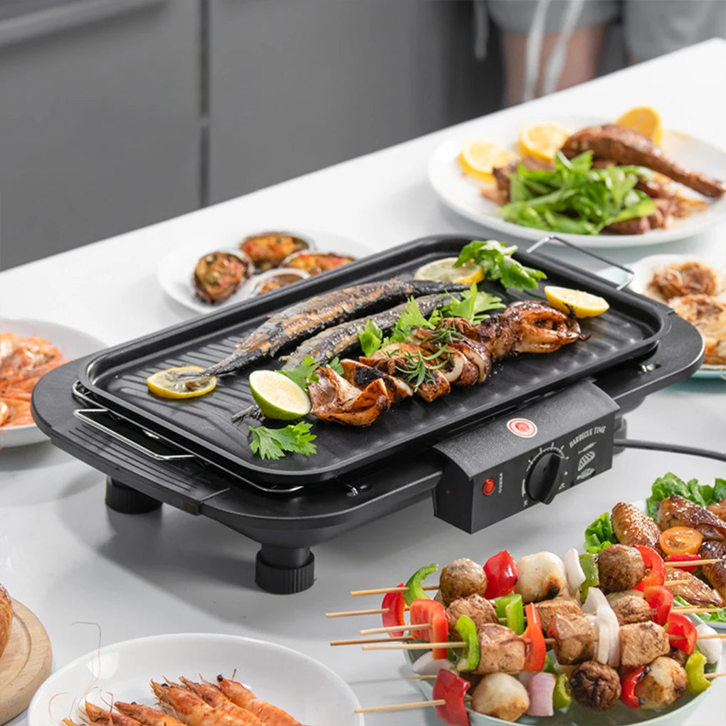 Electric Indoor BBQ Pan Smokeless BBQ Grill Cooking Versatile Options Durable And Reliable Smokeless Indoor Black US Plug