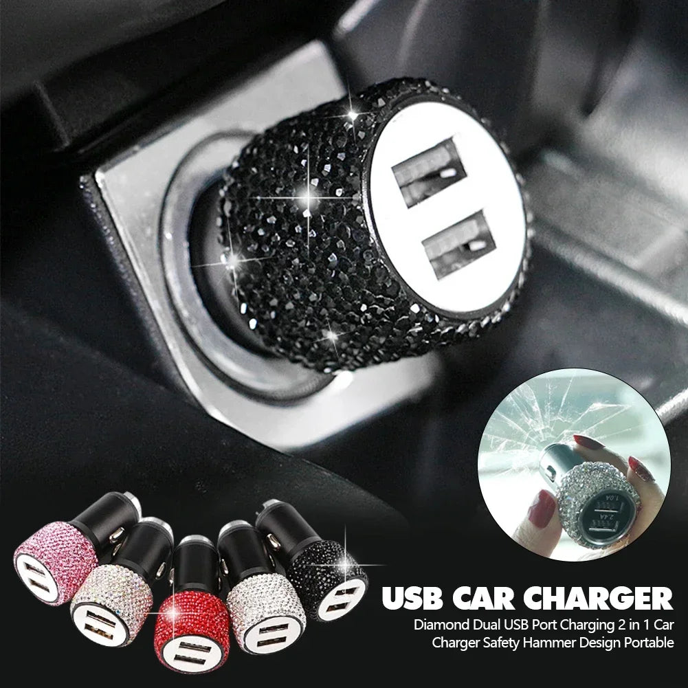 Bling USB Car Charger 5V 2.1A Dual Port Fast Adapter Pink Car Decor Car Styling Diamond Car Accessories Interior for Woman NEW