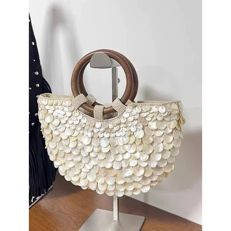 Natural Shell Handbag Fairy Handbag Women's Mini Trendy Handbag Handmade Soft Canvas Bag Internal Zipper Bag Origin China