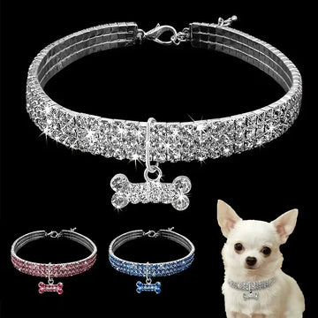Bling Bone Pet Collar-Adjustable Necklace for Small Dogs and Cats-Cute and Fancy Accessory for Puppies-Adds Style and Glamour