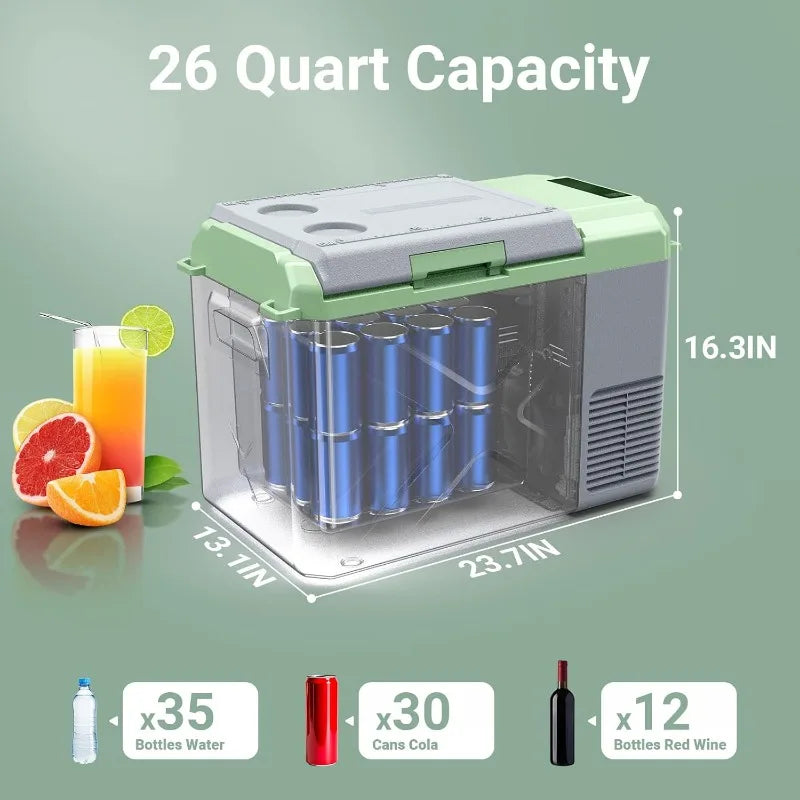 12 Volt Car Refrigerator, 26 Quart Car Fridge, -4℉-68℉ Portable Freezer, Electric Compressor Cooler 12/24V DC100-24