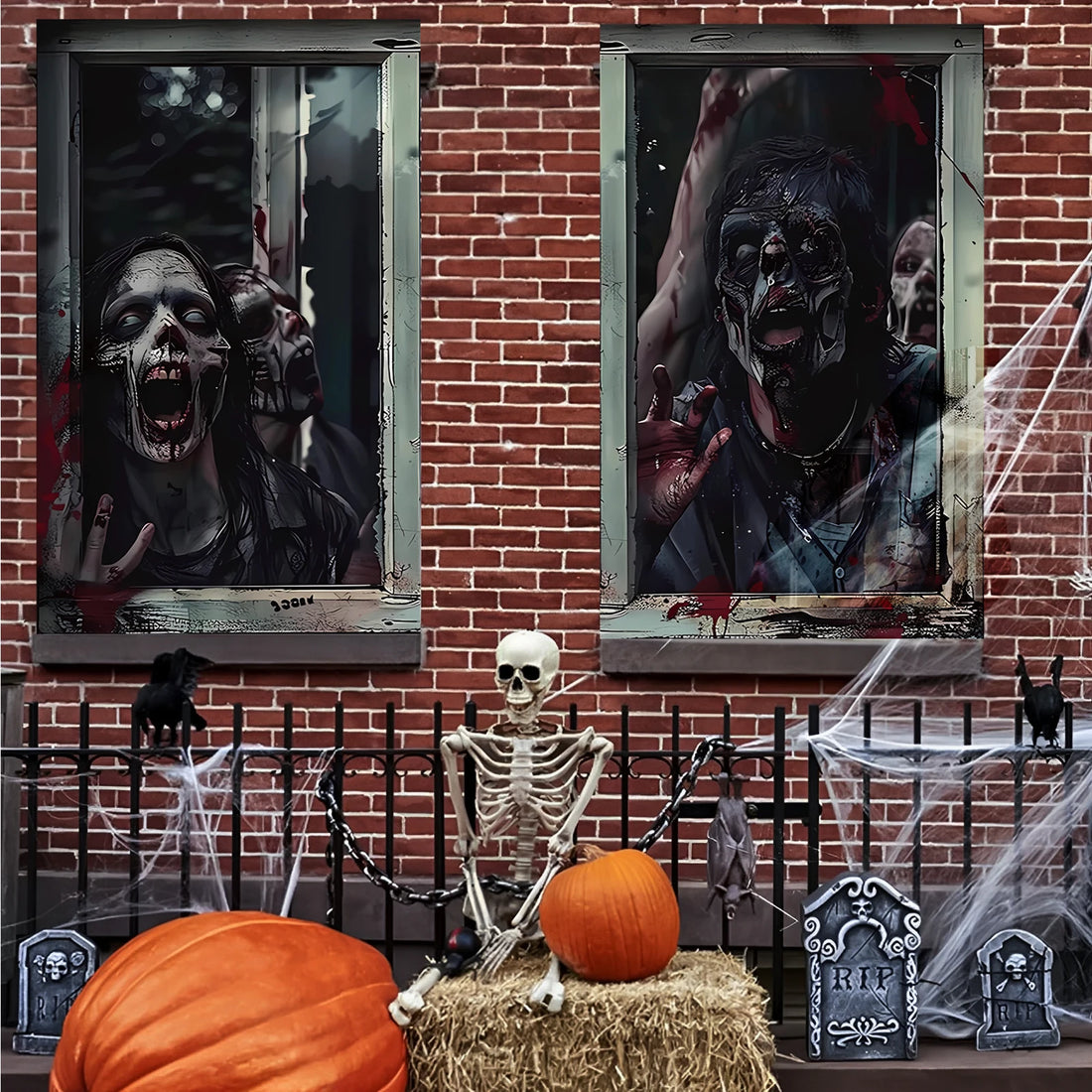 2 Pcs Halloween Window Decorations, Halloween Curtains for Window Cover,Halloween Zombie Screen Decorations Window Door Cover