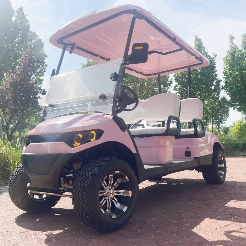 Factory Supply 4 Wheel Beautiful Pink Color Electric Golf Cart 30% Max Driving Slope Electric Car 4 Passenger Street Legal