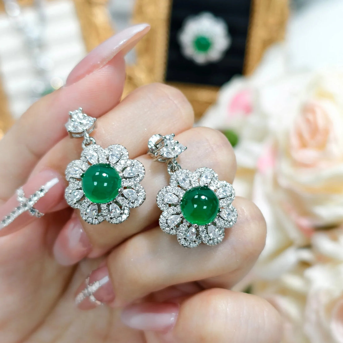 Vintage Jade Diamond Jewelry set 925 Sterling Silver Wedding Ring Earring Necklace Bracelet For Women Bridal Engagement Jewelry
