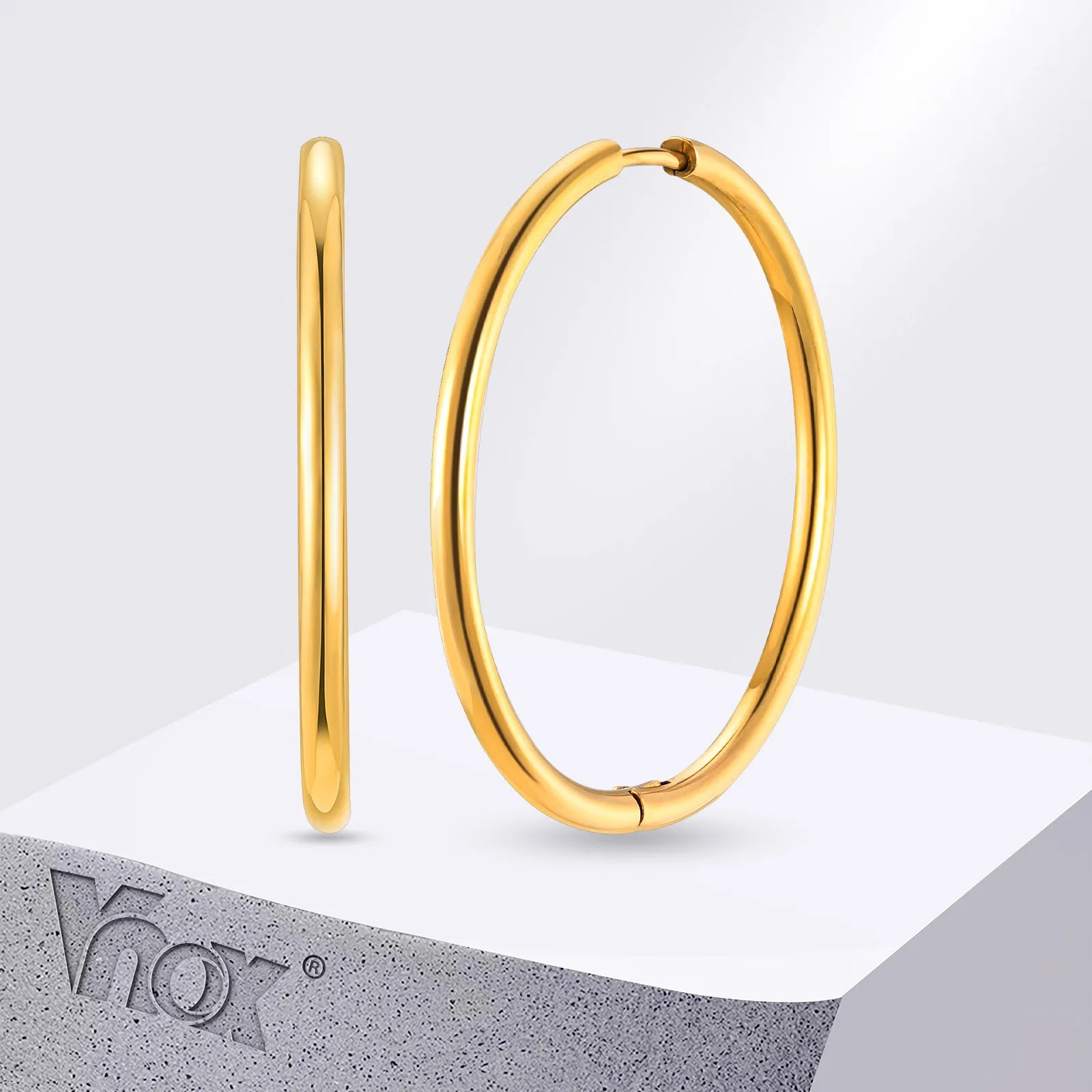 Vnox 20mm/25mm/30mm/40mm Hoop Earrings For Women Girls,Stainless Steel Hoops Pendent 1 Pair Earrings,Fashion Jewelry Gift To Her