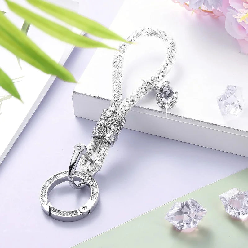 Crystal Bling Car Keychain for Women Teen Girls Glitter Rhinestone Keychain Ring Strap Keychains Accessories Car Key Decorations