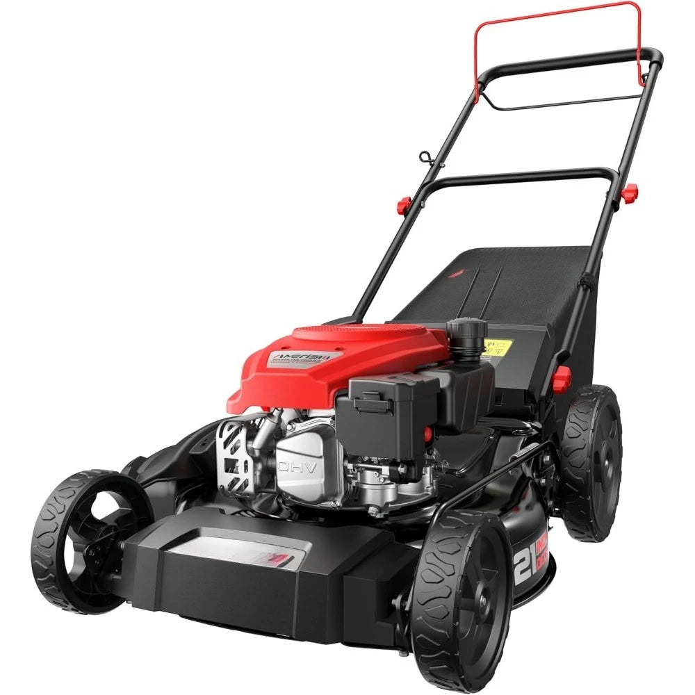 Gas-Powered Lawn Mower Self-Propelled, 170cc OHV Engine with Air Cooling, 21" Steel Deck, 3-in-1 Cutting System, 6-Level Height