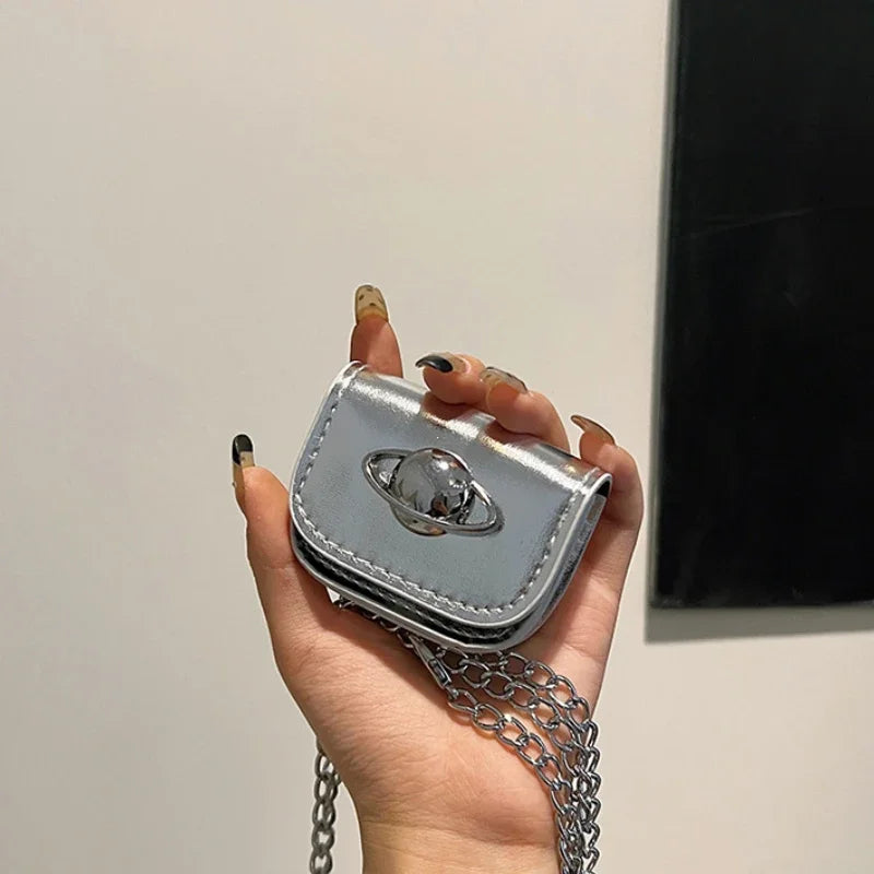 Y2K Vintage Korean Small Chain Shoulder Bag Designer Luxury Clutch Coin Purse Handbags Pink PU Leather Crossbody Ladies Bags