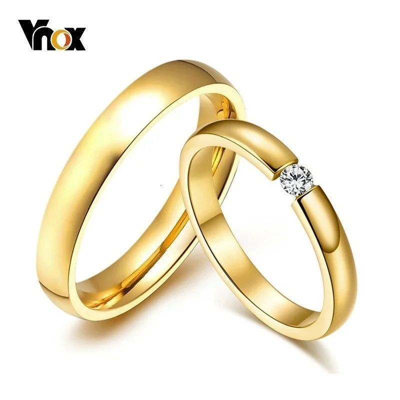 Vnox Simple Gold Color Stainless Steel Engagement Rings for Women Men Elegant Thin Wedding Band Anniversary Gift