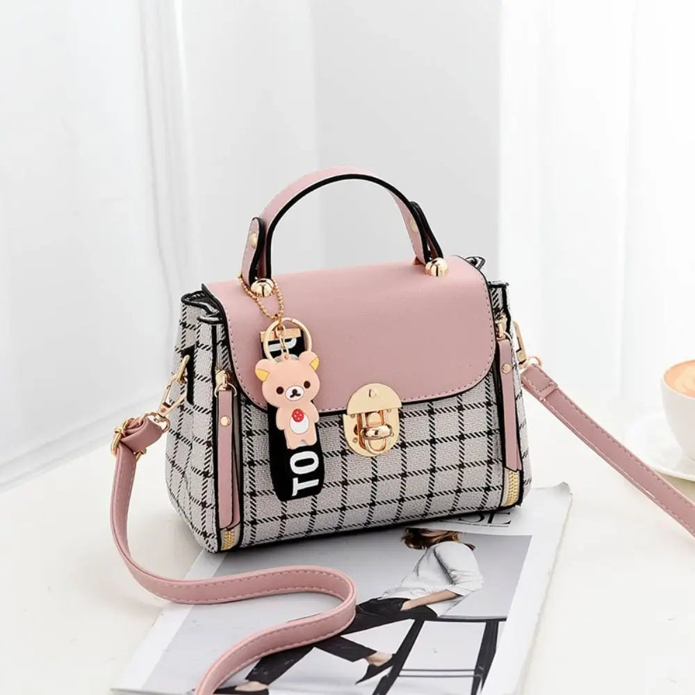 Fashion Plaid Pattern Handbag Women's Buckle Flap Shoulder Bag Purse Ladies PU Leather Crossbody Bag